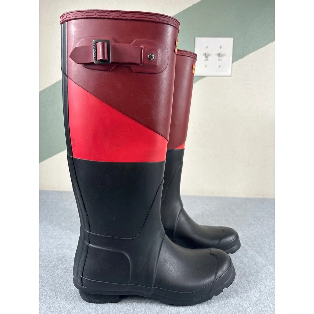 Hunter Women's Size 7F Red‎ Black Colorblock Tall Waterproof Utility Rain Boots